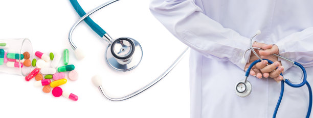 条幅听诊器和药丸，供医生和医护人员检查病人的愈合情况图片下载