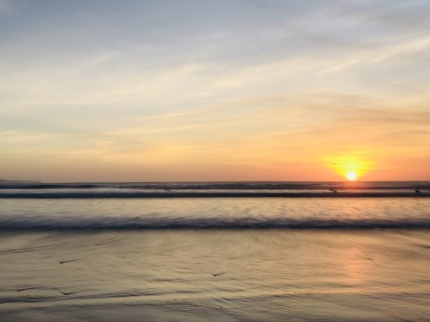 海边，海滩，傍晚，日落，美丽，天空，全景，波浪图片下载