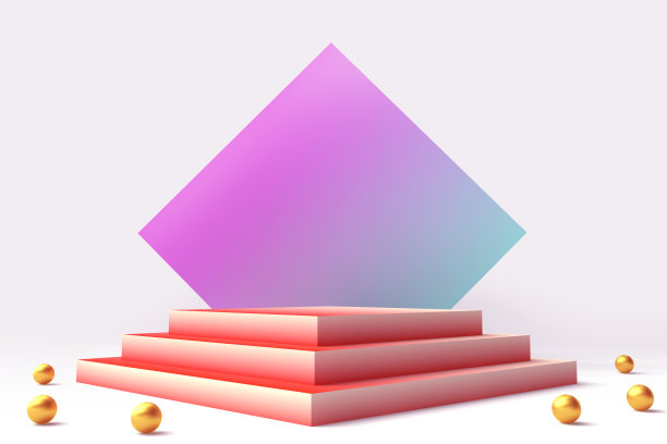 广场上五颜六色的空台座或讲台。创意的最小概念设计。抽象现代艺术插画的表现模板。3 d渲染。图片下载