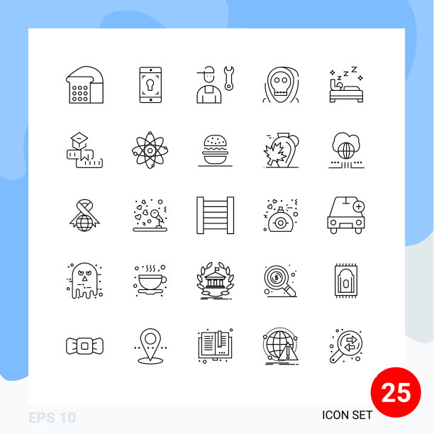 25个主题线和可编辑的符号床图片下载