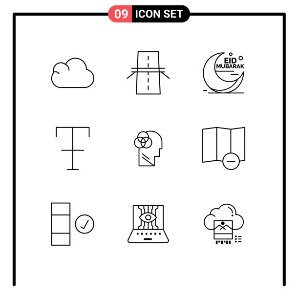 包9个现代轮廓标志和符号图片下载