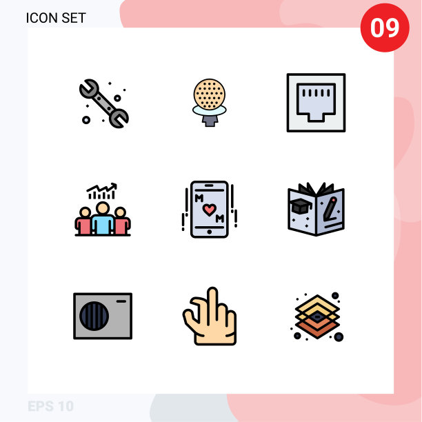 9个有创意的图标现代的符号和符号爱图片下载