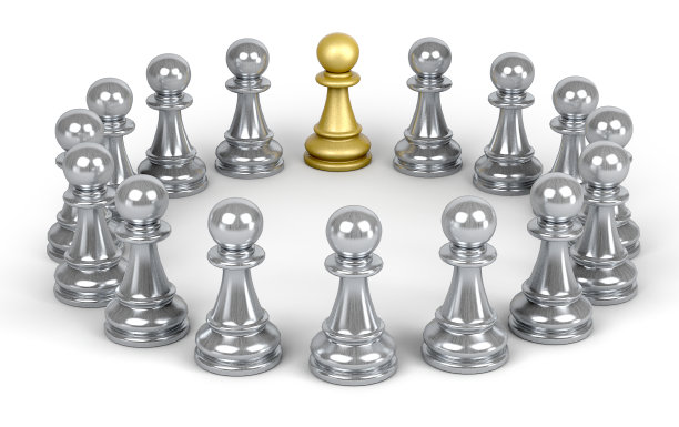 黄金追逐兵和银兵站在一起。商业领导力的概念。3 d演示。图片下载