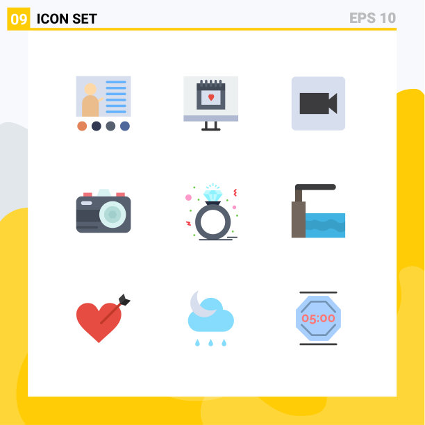 可编辑线包9个简单的平面颜色图片下载