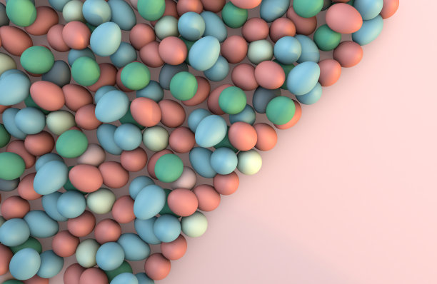 五彩缤纷的复活节彩蛋背景。三维渲染图片下载