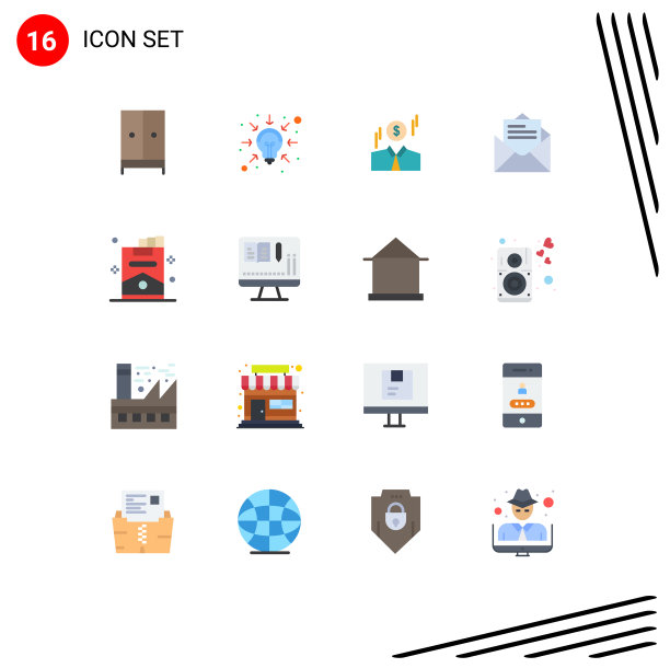 包装16个现代平面颜色的标志和符号图片下载