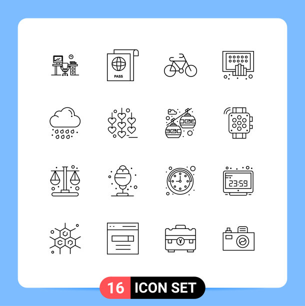 象形图设置16个简单的轮廓下降图片下载