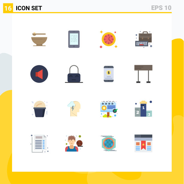 移动界面平面颜色设置16个象形图图片下载