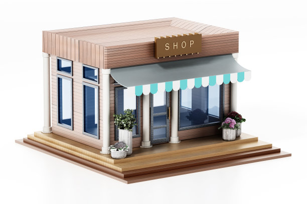 一个普通商店的3D插图孤立在白色图片下载