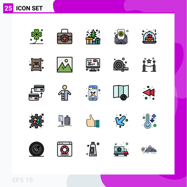 包装25个现代填充线平面颜色的标志图片下载