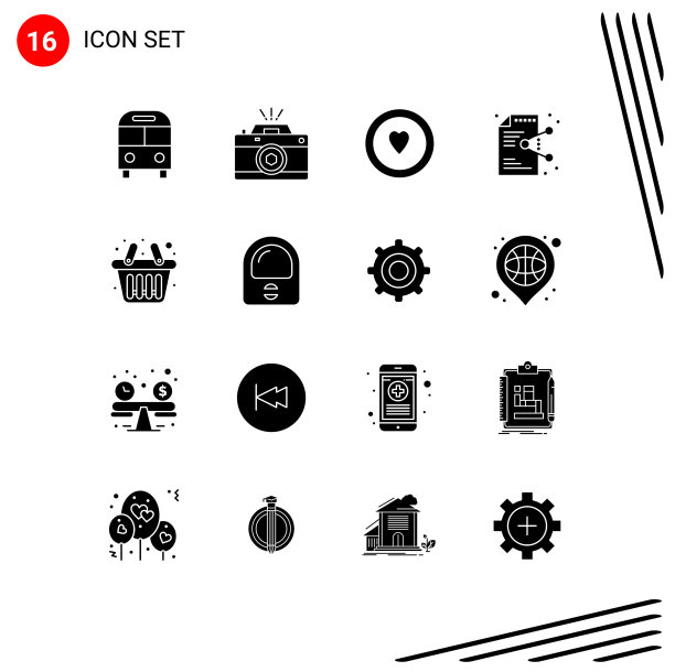 包装16个现代固体符号符号和符号图片下载