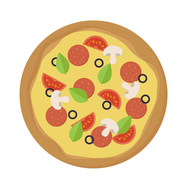 新鲜披萨配番茄，芝士，橄榄，香肠，蘑菇和罗勒。俯视图的传统意大利快餐。图片下载