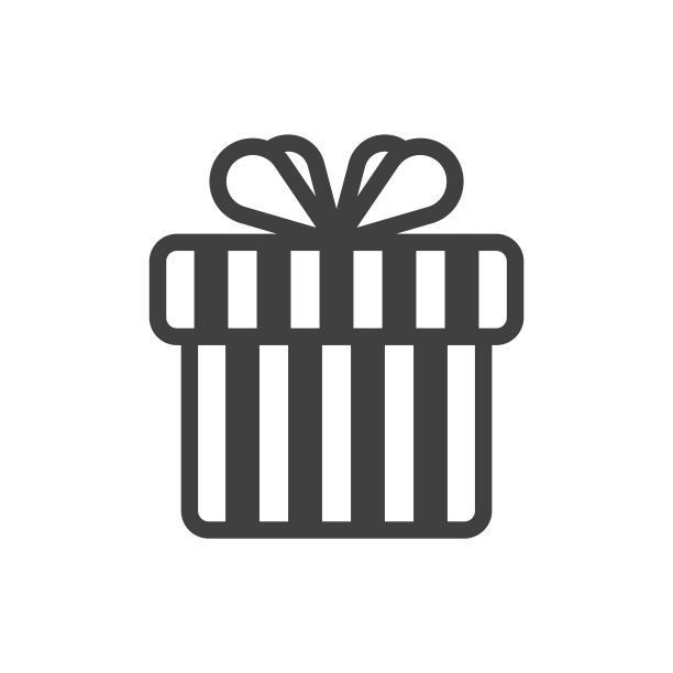 礼盒图标与弓。一个封闭框的简单图像。垂直条纹纹理。孤立的矢量在一个纯白色的背景。图片下载