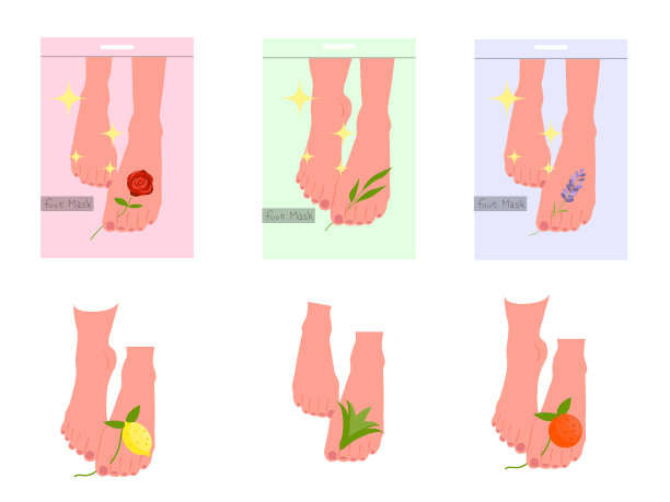 脚护理。包装脚面具。家剥皮用各种添加剂。袜子的脚。足部口罩使用说明。图片下载