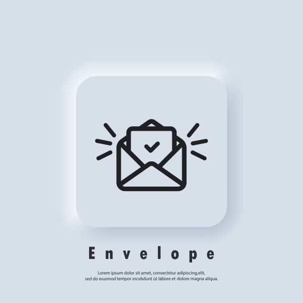 电子邮件图标。打开信封。通讯的标志。电子邮件和消息图标。电子邮件营销活动。向量EPS 10。UI图标。Neumorphic UI UX白色用户界面web按钮。Neumorphism图片下载