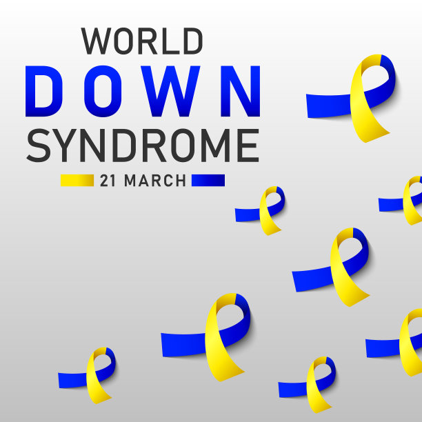 带蓝黄丝带的唐氏综合症世界日病媒海报。社会海报3月21日世界唐氏综合症日图片下载