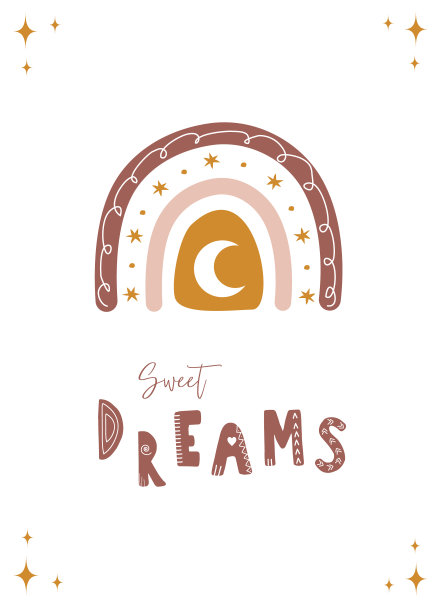 彩虹波西米亚风格与月亮。甜蜜的梦想。节假日用的波西米亚插画。斯堪的纳维亚墙纸和家居装饰设计。现代矢量插图在不同的颜色图片下载