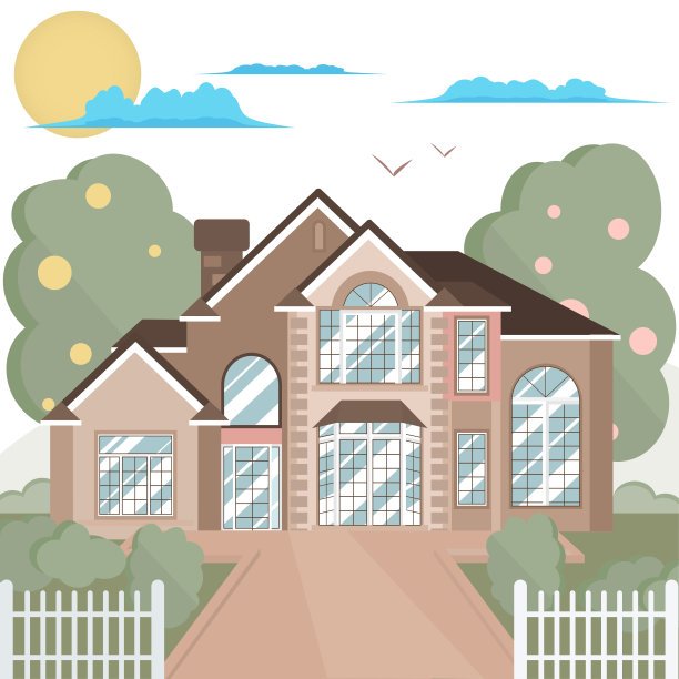 带有自然的乡村别墅。在农村务农。树林中的小屋。卡通矢量插图。平强度制造。图片下载