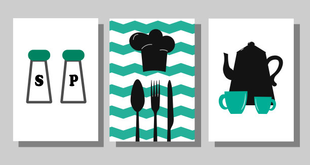 一套用于厨房、餐厅、咖啡厅的室内海报。图片下载