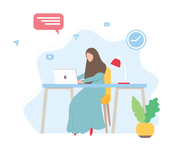 戴着头巾使用笔记本电脑的穆斯林女性素材图片