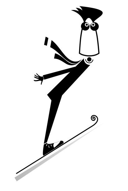 卡通年轻人滑雪跳台插图图片下载