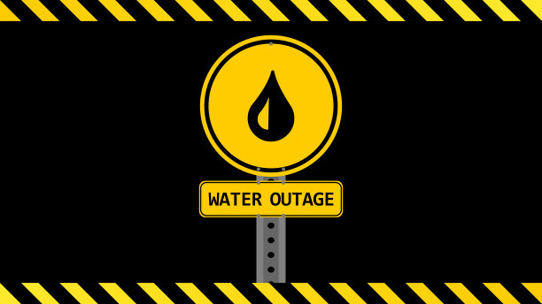 停水标志在黑色背景与黄黑色条纹。图片下载