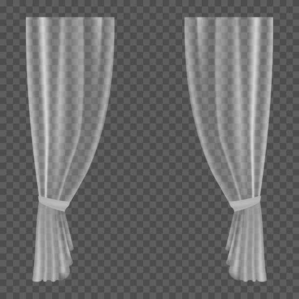透明的窗帘。轻量化透明窗帘纺织品，悬挂波缎窗帘，织物形式的窗户装饰，家居室内对象，三维现实向量孤立单一插图素材图片