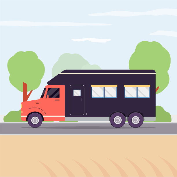 拖车货车在夏季的道路上行驶——蓝色和红色的自然运输车辆图片下载