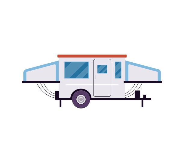 野营大篷车拖车或汽车家庭卡通平面矢量插图孤立。图片下载