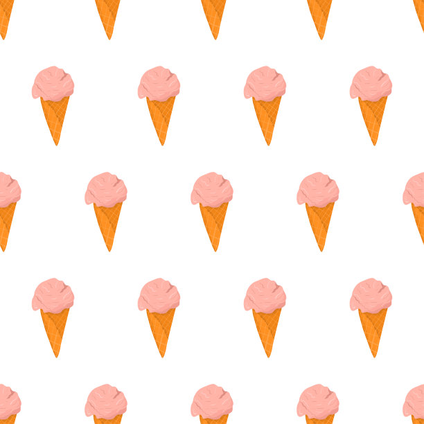 无缝图案与粉红色冰淇淋在华夫饼筒。手绘矢量插图。夏天纺织品设计图片下载