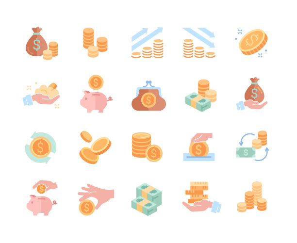 收集硬币，金钱，收入相关的图标图片下载