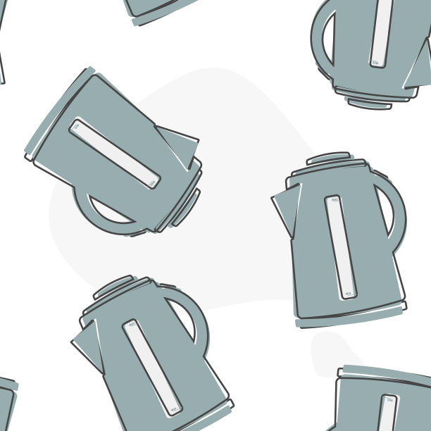 在白色背景上的无缝图案上的一个电动水壶卡通风格的矢量图标。图片下载
