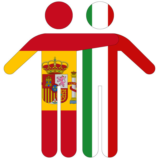 西班牙-意大利/友谊概念上的白色背景图片下载