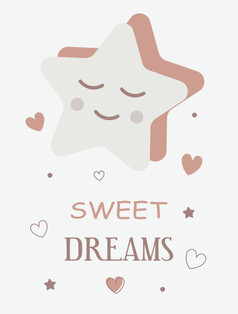 可爱的婴儿卡片与睡意梦幻星在柔和的颜色。用于打印儿童的卧室画，笔记本，装饰枕头。图片下载