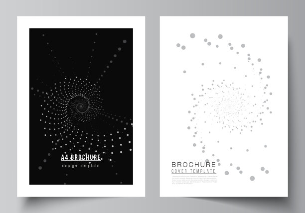 矢量布局的A4封面模型模板小册子，传单布局，小册子，封面设计，书设计。摘要技术学黑色彩学背景。数字数据。极简主义的高科技。图片下载