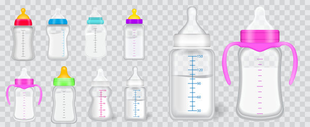套扁平婴儿硅胶奶嘴或新生儿硅胶奶嘴或奶瓶塑料或新生儿奶瓶的概念。Eps 10矢量，易于修改图片下载