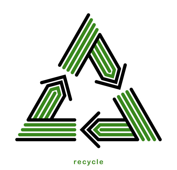 回收矢量三角形图标在现代几何线性风格上孤立白色，当代线条象征环保。图片下载