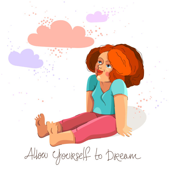 可爱可爱的快乐女子光着脚坐在地上孤立的白白的，享受每一刻的生活理念，让自己做梦，休息和平静，轻松和慵懒。图片下载