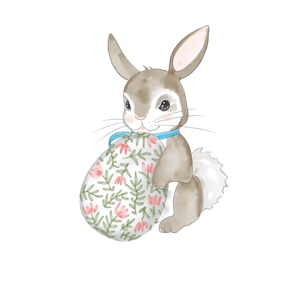 可爱的白色卡通小兔子。带着彩蛋的复活节兔子。复活节快乐图片下载