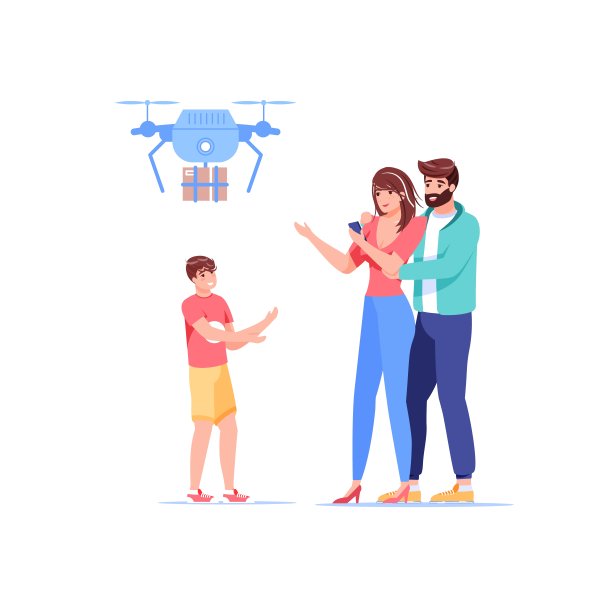 平面卡通人物接受网上购买，无人机送货服务矢量插图概念图片下载
