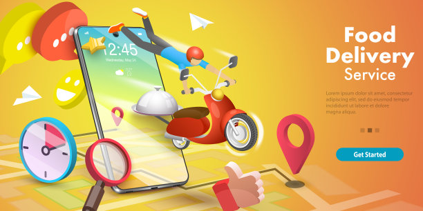 网上订餐服务的三维等距平面矢量概念图图片下载