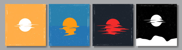 矢量插图。极简主义超现实主义海报收藏。太阳反射。月亮和云。抽象的背景。设计社交媒体，博客，横幅，网页模板。旅游及旅游概念图片下载