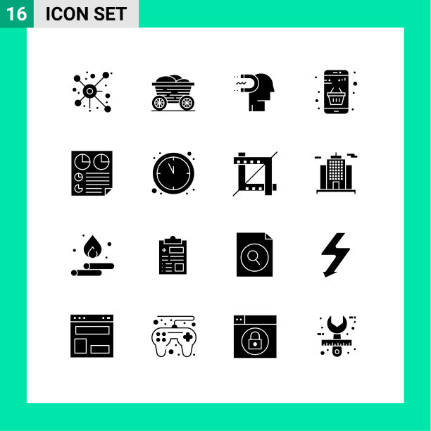 象形文字设置16个简单的固体字形在线图片下载