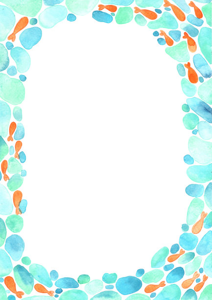 抽象橘色派的鱼在水面游泳，水彩手绘画框装饰海洋生物和暑假主题概念。图片下载