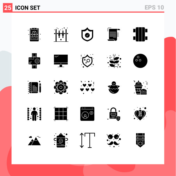 可编辑的线包25个简单的固体符号图片下载