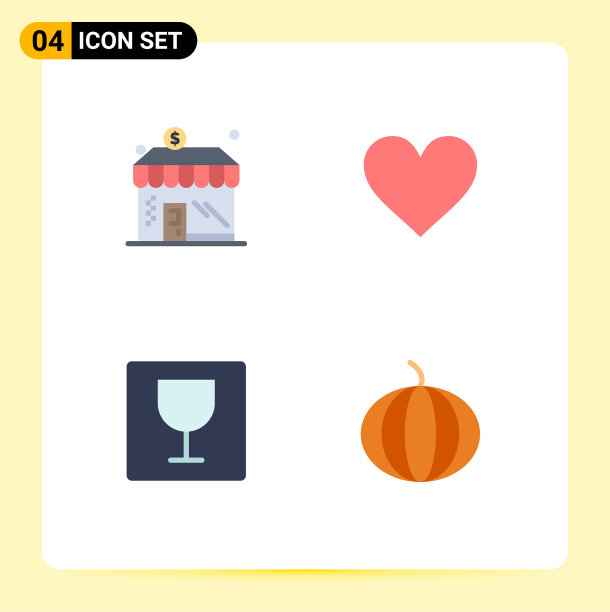 现代设置4个平面图标和符号等图片下载