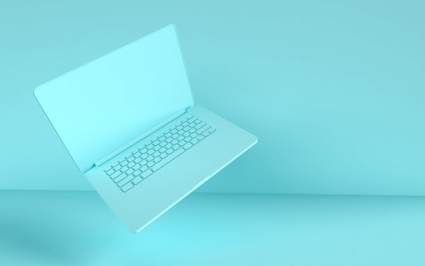 飞行空屏幕笔记本在蓝色背景，零重力图片下载