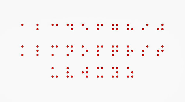 盲文点字母表为视障人士。由红色球体构成，3d渲染图片下载
