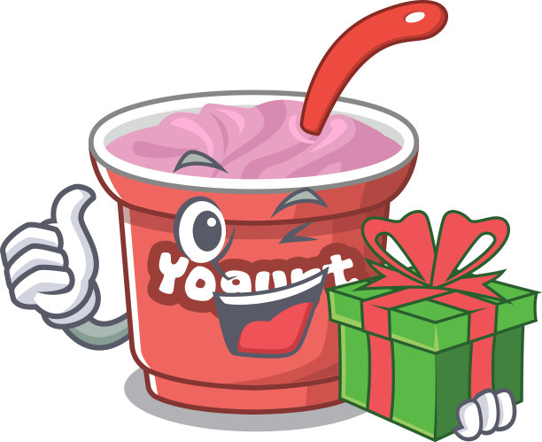 快乐的酸奶人物有一个礼盒图片下载