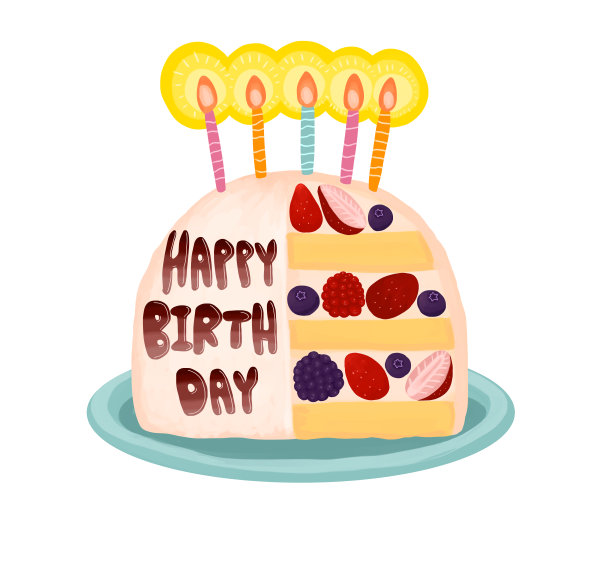 草莓生日蛋糕，盘子上插蜡烛图片下载